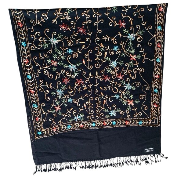 Cashmere Pashmina Floral Jeweled Embroidered Shawl Wrap Made in India 30"x72" - Picture 5 of 9